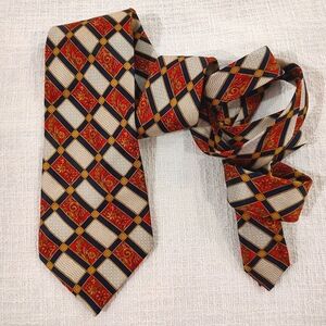 Lanvin Paris Silk Tie Mod Baroque Gold Scroll French Red Gold White